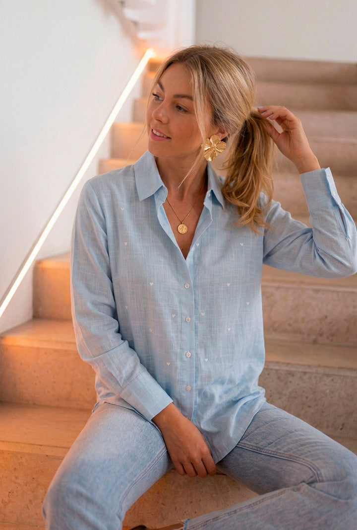 Camisa Heart Azul Corazón blanco