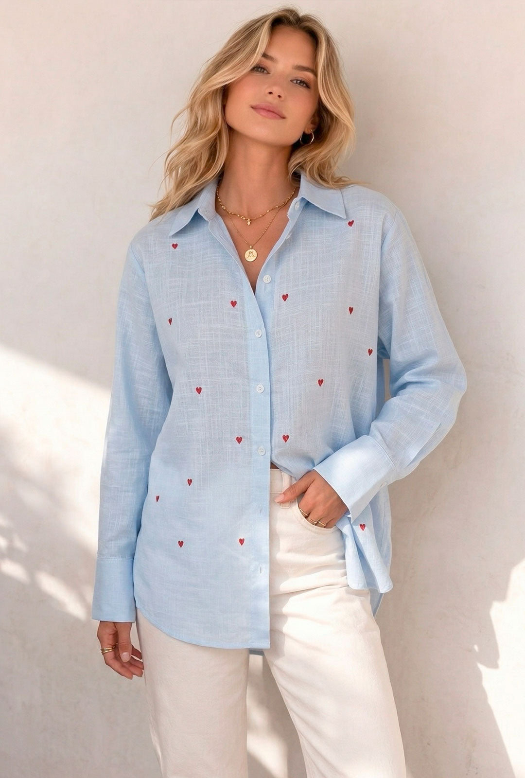 Camisa Heart Azul Corazón Rojo