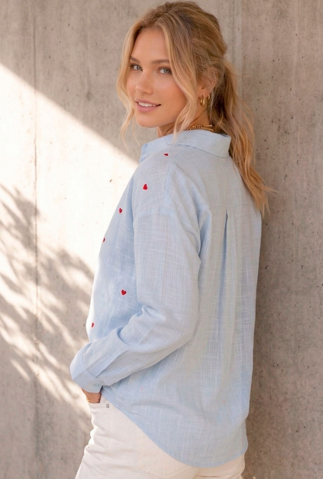 Camisa Heart Azul Corazón Rojo