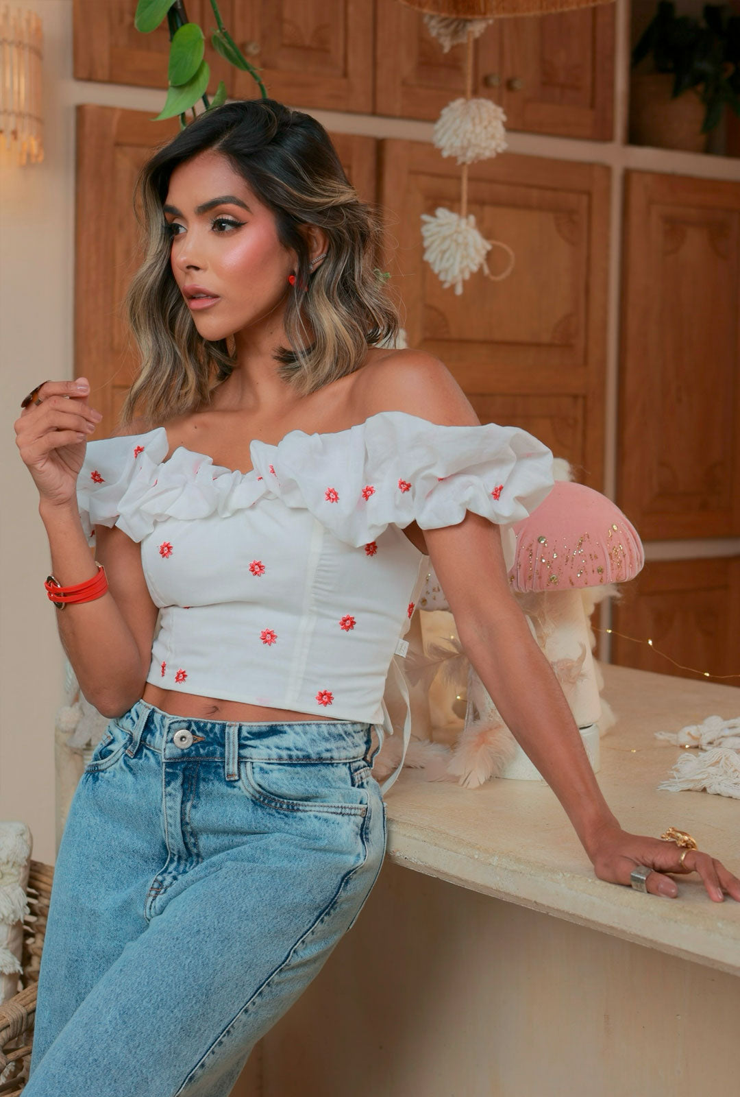 Blusa Dulcinea Bordada Roja